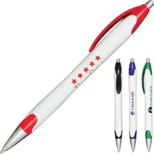 Carley - Wide Body Pen With White Barrels, Colored Clips And Chrome Tips And Plungers