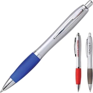 Gemini - Silver Barrel Pen With Satin Finished Grip And Retractable Mechanism
