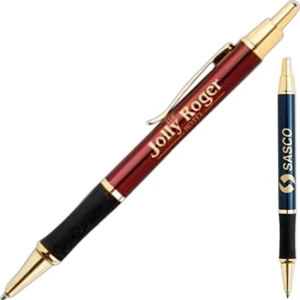 Diva - Retractable Mechanism Metal Barrel Pen With Metal Trim And Rubber Grip
