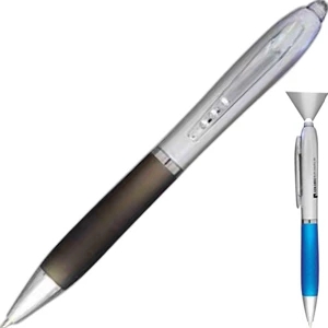 Solstice - Pen Light With Half Plastic Silver Barrel And Rubberized Bottom Grip