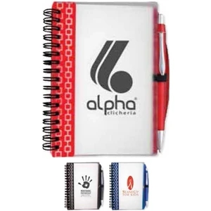 Pen Pal Nexus - Notebook With Pattern On Front With Solid Color On Back Side. Pen Included