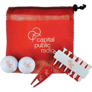 Kit Includes Mesh Bag, One Golf Tee Set, Divot Ball Marker And 2 Golf Balls