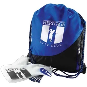 Golf Kit Includes Backsack, Golf Towel, Divot Ball Marker And Five Golf Tees