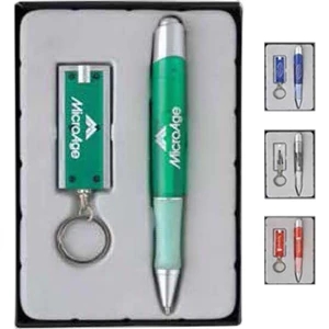 Quasar Rivet - Led Key Light And Translucent Barrel Pen Gift Set In Matte Black Gift Box