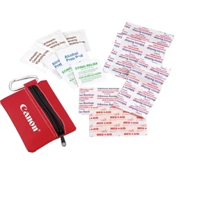 Small Zippered First Aid Pouch With Silver Miniature Carabiner For Travel