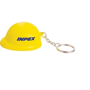 Polyurethane. Squeezable Foam, Hard Hat Shaped Stress Reliever With Keychain