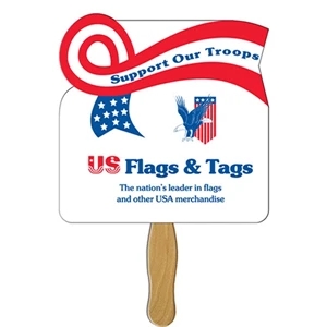 Digital Printed Horizontal Ribbon Shape Auction Fan With Visible Wooden Stick