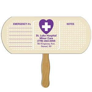 Digital Printed Bandage/pill Shape Auction Fan With Visible Wooden Stick