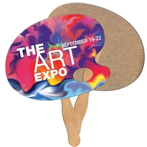 Artist's Pallet Shaped Fan Is Laminated On Front With A High Gloss Finish