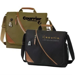 San Bruno - Messenger Bag With Leatherette Trim And Diagonal Front Zipper Pocket, Ipod Port