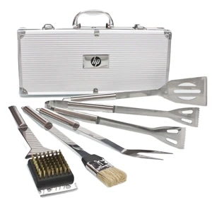 5 Pc Stainless Steel Bbq Set. Spatula, Fork, Tongs, Basting Brush And Grill Brush