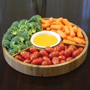 Gourmet Bamboo 2-piece Serving Tray. 12" Round Bamboo Tray With Ceramic Bowl