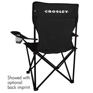 Outdoor Folding Chair. Heavy Duty Steel Frame, Polyester Fabric, 2 Cup Holders