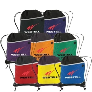 Melbourne - 210 Denier Nylon Drawstring Backpack With Front Pocket And Ipod Port, Sturdy Cord