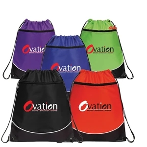 Atlantis - 210 Denier Nylon Drawstring Backpack With A Large Front Zippered Pocket