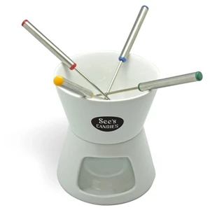 Celebration - 6 Piece Fondue Set. 4.75" Ceramic Fondue Bowl And Stand. 4 Fondue Forks