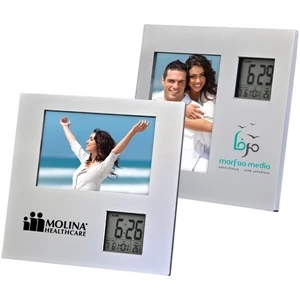 Photo Frame With Two Way Clock. Holds A 3 1/2" X 5" Photo. Digital Clock