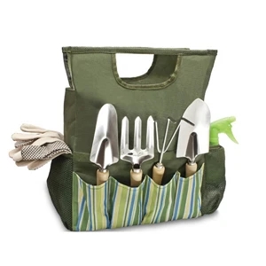 10 Pc Garden Tool Tote With Spray Bottle, Gloves, Garden Tie Roll And Garden Tools