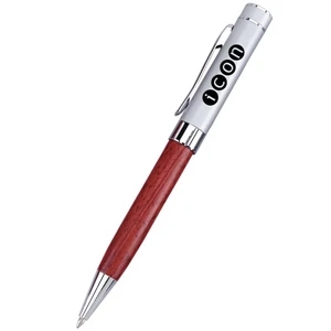Seoul Timber Series - Wood Barrel Twist Action Ballpoint Pen With Satin Chrome Cap And Silver Trim