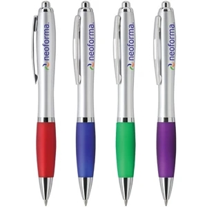 Vienna - Click Action Ballpoint Pen With Matte Silver Curved Barrel And Chrome Trim