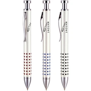 Umbria - Solid Brass Click Action Ballpoint Pen. Pearl Silver Finish Barrel, Chrome Accents
