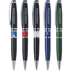 Turin - Twist Action Brass Ballpoint Pen. High Gloss Lacquer Finish, Chrome Accents