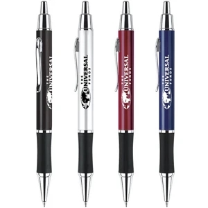 Jefferson - Click Action Ballpoint Pen. Black Rubber Grip With Silver Accents