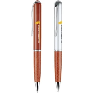 Ascoli - Twist Action Ballpoint Pen With Leatherette Barrel And Chrome Accents