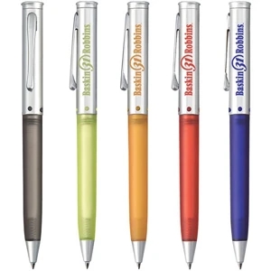 Cairo - Twist Action Ballpoint Pen With Frosted Barrel, Silver Finish, Brass Cap And Trims