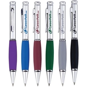 Ambassador - Twist Action Brass Ballpoint Pen With Satin Chrome Finish And Soft Rubber Grip
