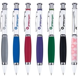 Vesta - Click Action Brass Ballpoint Pen With Pearl White Finish, Soft Rubber Grip