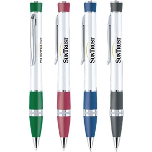 Warwick - Pearl White Coated Barrel Twist Action Ballpoint Pen With Colored Grip And Top