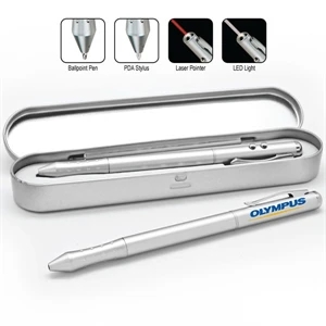 Quatro - 4 Function Brass Pen. 4 In 1 Ballpoint Pen. Laser Pointer, Pda Stylus, Led Light