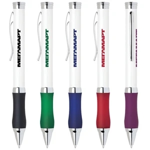 Modica - Twist Action Ballpoint Pen. Pearl White Body With Comfort Rubber Grip