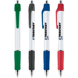 Palermo - Click Action Ballpoint Pen Features White Body With Color Grip And Matching Clip