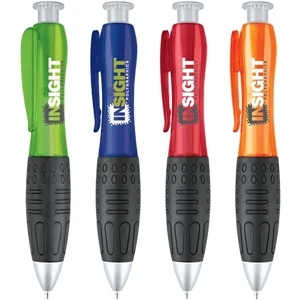 Livorno - Click Action Ballpoint Pen Features Translucent Barrel With Solid Black Rubber Grip