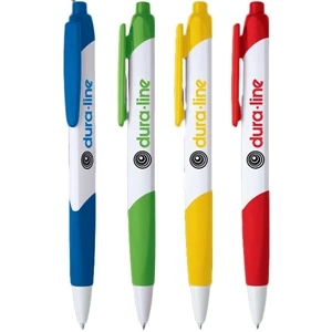 Salemo - Click Action Triangular Ballpoint Pen With Solid White Barrel And Colored Grip