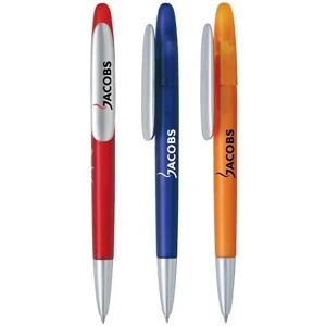 Sassari - Slim Plastic, Twist Action Ballpoint Pen With Translucent Body With Silver Trim