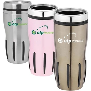 Placentia - 16 Oz Stainless Steel Travel Tumbler. Comfortable Ribbed Rubber Grip