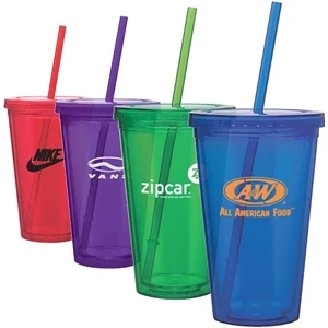 Clearwater - 16 Oz Acrylic Travel Tumbler With Screw-on Lid And Matching Straw Included