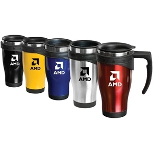 Benecia - 16 Oz Stainless Steel Travel Mug. Ergonomically Designed Handle