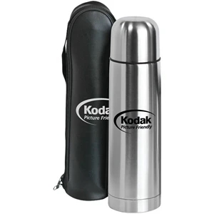 Clayton - 33 Oz/1 Liter Bullet Stainless Steel Vacuum Bottle. Lid Doubles As A Serving Cup