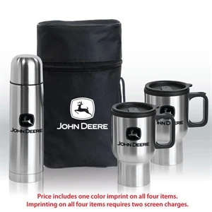 Pacifica - Stainless Steel Travel Mug Set. 16 Oz Bottle, Two 14 Oz Mugs And Zippered Case