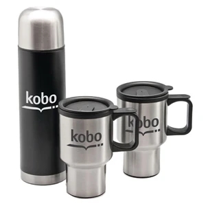 Deluxe Three Piece Drinkware Set - 24 Oz Vacuum Bottle, 14 Oz Travel Mugs