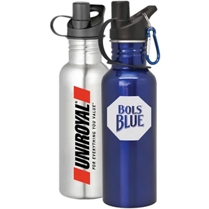 Glendale - 25 Oz Stainless Steel Sports Bottle. 1 3/4" Wide Mouth. Carabiner Clip