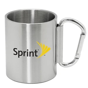 Hamburg - 9 Oz Double Wall Stainless Steel Clip Mug. Carabineer Clip Handle