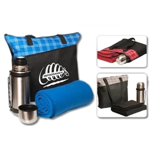 Stay-warm - 3 Pc Travel Tote Set With Large Zippered Tote, Polar Fleece Blanket, Travel Bottle