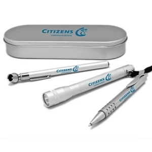 Traveler Auto Set Includes Flashlight, Tire Gauge And Retractable Ballpoint Pen
