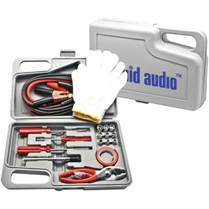 Automobile Tool Kit With Jumper Cables, Tire Gauge Screwdrivers And More