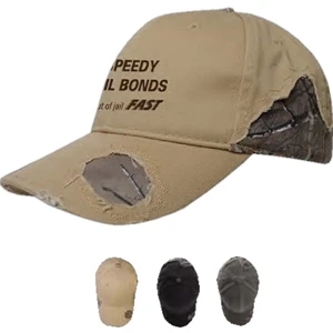 Buckshot - Embroidery - Camouflage Print Cap With Distressing With Accent Stitching